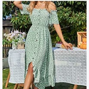 CUPSHE Dress for Women Maxi Dresses Off Shoulder Ditsy Floral Print Short Sleeve